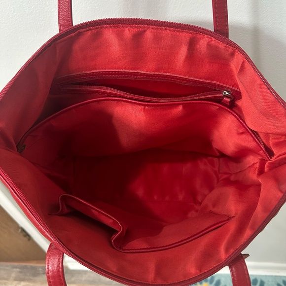 ili New York Genuine Leather Shoulder Tote Handbag Laptop Bag in Red EUC - Picture 9 of 12